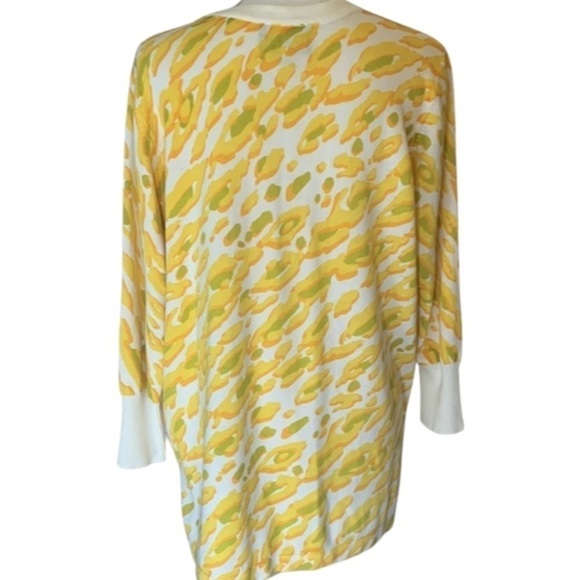 Bob Mackie yellow/White V-neck cardigan, cotton blend, bright, large - Picture 3 of 6